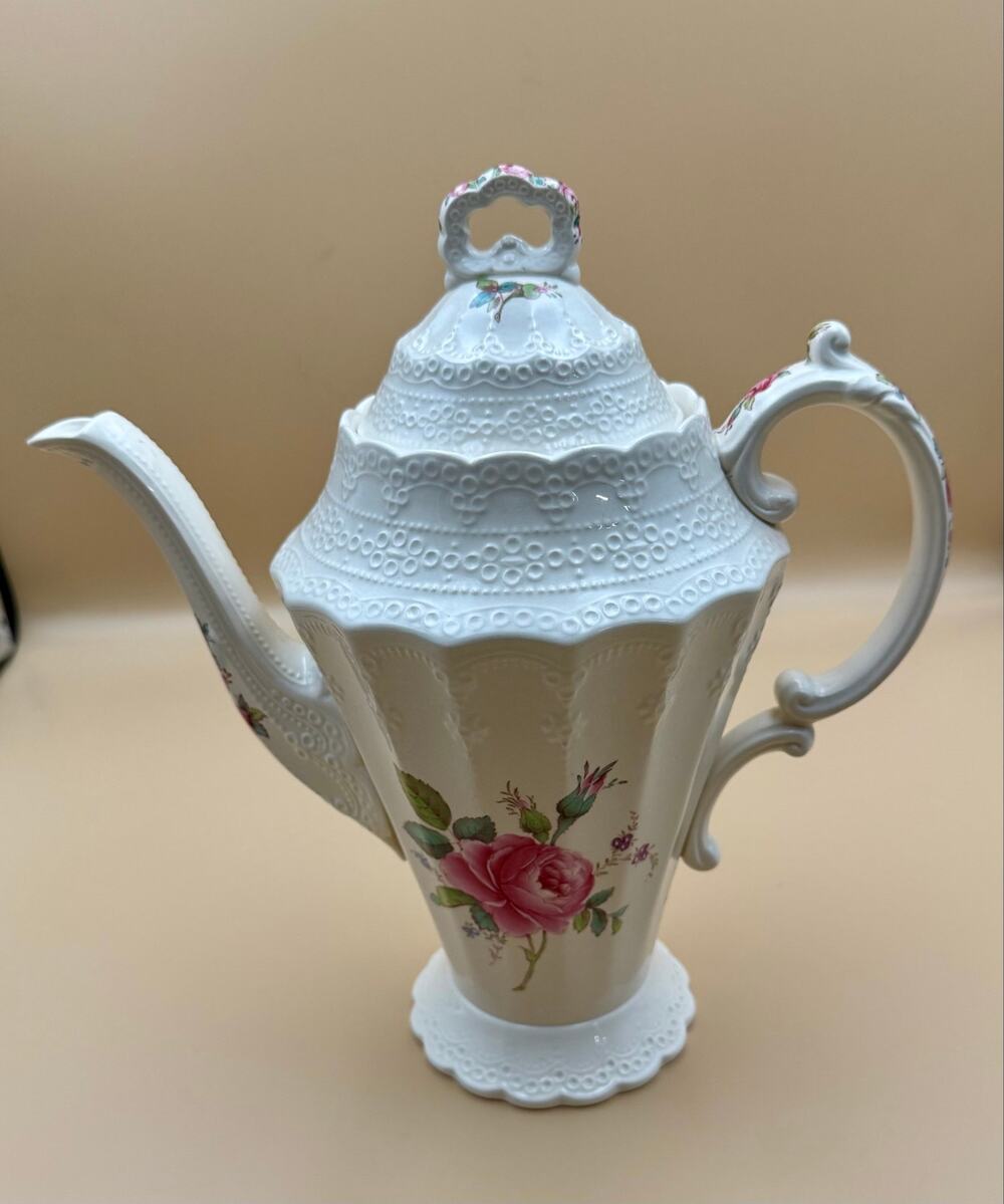 Vintage Spode Billingsley Rose Coffee Pot England Pink Roses Embossed Porcelain